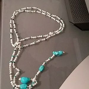 Turquoise and sea pearl laret necklace